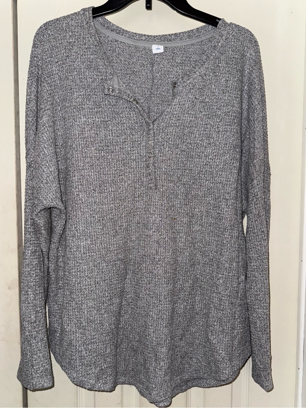 Women’s Gray Waffle-Knit Henley Shirt